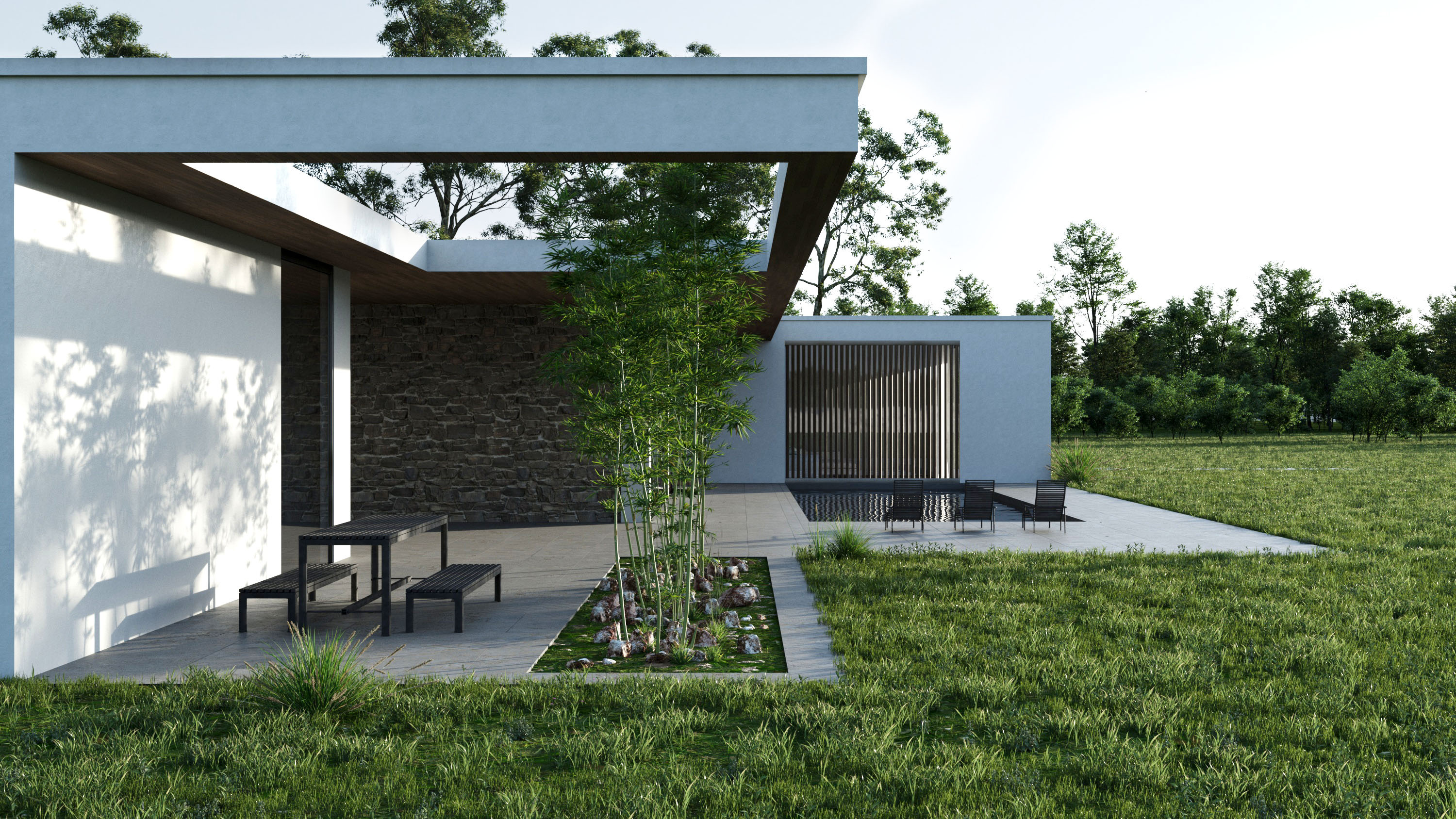 Residential architecture in landscape setting